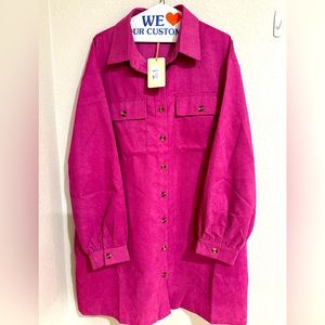 Entro Lightweight Orchid Corduroy Button Up Dress
